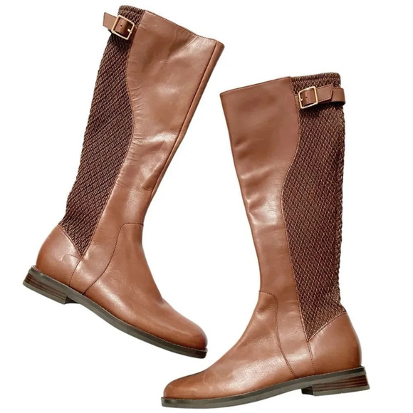 NEW Cole Haan Idah Leather Equestrian Knee High Riding Boots Chestnut size 7.5 - Picture 2 of 9